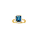 14kt. guldring m/London blå topas/dia. 0,16ct W/SI