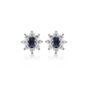 Sølv ørestikker rhodineret oval syntetisk safir med 8 zirconia omkring