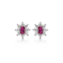 Sølv ørestikker rhodineret oval syntetisk rubin med 8 zirconia omkring