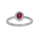 Rhod. Sølv roset ring m. synt. 4x5mm Rubin + cz