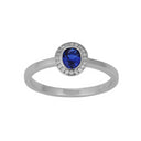 Rh. Sølv roset ring synt. 4x5mm Safir + cz