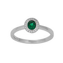 Rhod. Sølv roset ring m. synt. 4x 5mm Smaragd+cz