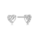 Sølv ørestikker rhodineret hjerte med streger og  syntetiske cubic zirconia.