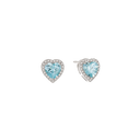 Sølv ørestikker rhodineret hjerte af akvamarin blå og i kanten hvide zirconia - 9,2 x 8,8 mm