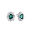Sølv ørestikker rhodineret oval syntetiske smaragd og i kanten hvide zirconia - 13,5 x 11 mm