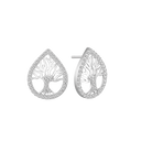 Sølv ørestikker rhodineret dråbe med livets træ og syntetiske cubic zirconia. Mål: 15,2 x 12 mm.