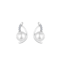 Sølv ørestikker rhodineret halv pinde med ferskvandsperle og zirconia - 14,8 x 7,5 mm