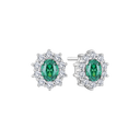 Sølv ørestikker rhodineret oval syntetisk smaragd med 10 zirconia omkring - 9,7 x 8,6 mm