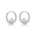 Sølv ørestikker rhodineret perle i oval ring
