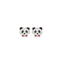 Sølv øresikker panda sort og hvid blyfri emalje med rød sløjfe