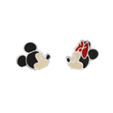 Sølv ørestikker Mickey og Minnie med sort og rød