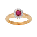 14 kt. guldring m/rubin og dia 0.11ct W/SI