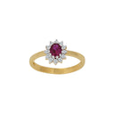 8kt. guldring roset m/synt. rubin og cz