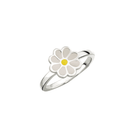 Sølv ring blomst med hvid og gul blyfri emalje.