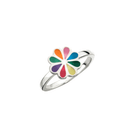 Sølv ring blomst med multifarvet blyfri emalje.