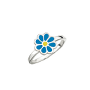 Sølv ring blomst med blå og gul blyfri emalje.