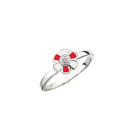 Sølv ring 2-farvet blomst med syntetisk cubic zirconia og rød/hvid blyfri emalje.