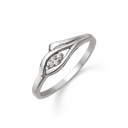 Sølv ring rhodineret øje med syntetiske cubic zirconia i bunden og tråd på siden.