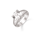 Sølv ring rhodineret firkantet syntetisk cubic zirconia med runde kanter i 4 grabber. Mål 10 mm.
