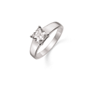 Sølv ring rhodineret firkantet syntetisk cubic zirconia i 4 grabber. Mål 6 mm.