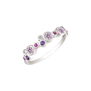 Sølv ring rhodineret små cirkeler med rød/pink/lilla og hvide syntetiske cubic zirconia.