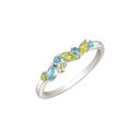 Sølv ring rhodineret små ovale/runde syntetiske grønne peridoter/blå topazer og gul citriner.