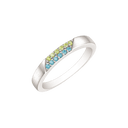 Sølv ring rhodineret bred skinne med syntetiske grønne peridotter og blå topaser.