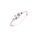 Sølv ring rhodineret små cirkeler med rød/pink/lilla og hvide syntetiske cubic zirconia.