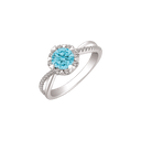 Sølv ring rhodineret cirkel af akvamarin blå og i kanten hvide syntetiske cubic zirconia.