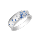 Sølv ring rhodineret bred skinnen med syntetiske cubic zirconia i hvide og mørkeblå spinel.