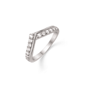 Sølv ring rhodineret V med syntetisk cubic zirconia i hel toppen med blank streg igennem midten