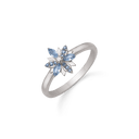 Sølv ring rhodineret snefnug med syntetiske cubic zirconia og syntetiske akvamariner.