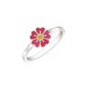 Sølv ring rhodineret lyserød blomst af 5 hjerter, gul midten med blytfri emalje. "Flower of hearts" Mål: 7,8 x 7,5 mm.