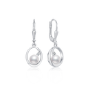 Sølv ørehænger rhodineret oval med ferskvandsperle og en syntetisk cubic zirconia.