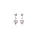 Sølv ørehænger rhodineret hjerte med pink zirconia