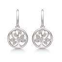Sølv ørehænger rhodineret rund med livets træ og zirconia - 13,8 x 13,8 x 2,6 mm