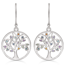 Sølv ørehænger rhodineret livets træ i cirkel med zirconia i forskellige farver - 19,8 mm i diameter Tykkelse: 2,5 mm