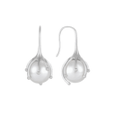 Sølv ørehænger rhodineret krog med 7 grabber om swarovski perle kugle