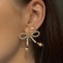 Petit Bow Earring with Stone - Single