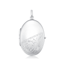 Sølv vedhæng oval medaljon med mønster nederst på skrå. Mål: 25 x 34 mm.