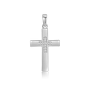 Sølv vedhæng rhodineret stor glat kors med lille kors af syntetiske cubic zirconia midt i. Mål: 22 x 15 mm. Uden øsken.