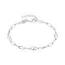 Sølv armbånd rhodineret aflang oval med lukket oval kugle og en zirconia Længde 17+4 cm
