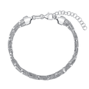 Sølv armbånd rhodineret 5 rækker panzerkæder med flade led imellem. Længde 17+4 cm.
