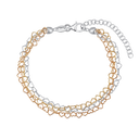 Sølv armbånd hjerter i 3 rækker i rhodineret, forgyldt og rosa forgyldt sølv. Længde 17+4 cm.