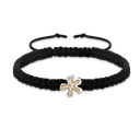 Sølv armbånd knyttet sort silke med sølvblomst med 5 blade