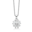 Sølv halskæde rhodineret mat/blank flower of hearts med syntetisk cubic zirconia. Mål: 11,76 i diameter. Kæden er længde 42-45 cm.