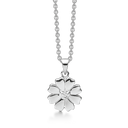Sølv halskæde rhodineret flower of hearts med syntetisk cubic zirconia. Kæden er længde 42-45 cm.