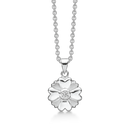 Sølv halskæde rhodineret mat/blank flower of hearts med syntetisk cubic zirconia. Kæden er længde 42-45 cm.
