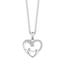 Sølv halskæde rhodineret hjerte mor og barn. Det store hjerte med synt. cubic zirconia på top. 2 personer danner hjerte sammen. Mål: 15,5 x 12,7 mm. Kæden er rhodineret sølv i længde 42-45 cm.