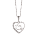 Sølv halskæde rhodineret hjerte mor/barn det store ½ hjerte med syntetiske cubic zirconia og lille hjerte hånd. Mål: 17 x 18 mm. Kæden er rhodineret sølv i længde 42-45 cm.